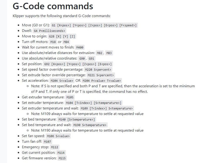 List of G-code commands